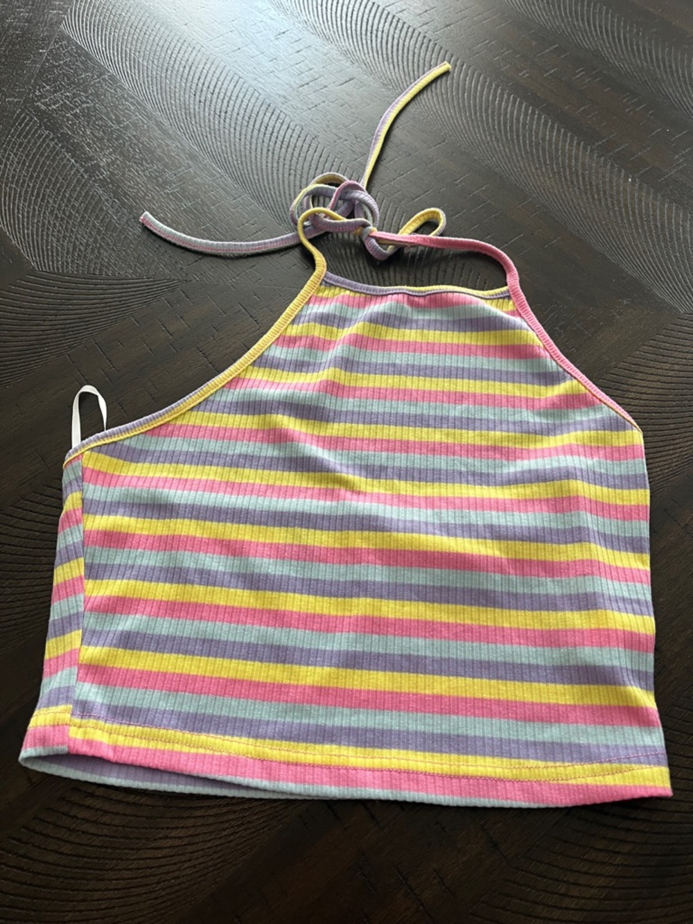 SHEIN Pastel Striped Halter Crop Top - Pink, Yellow, Lavender